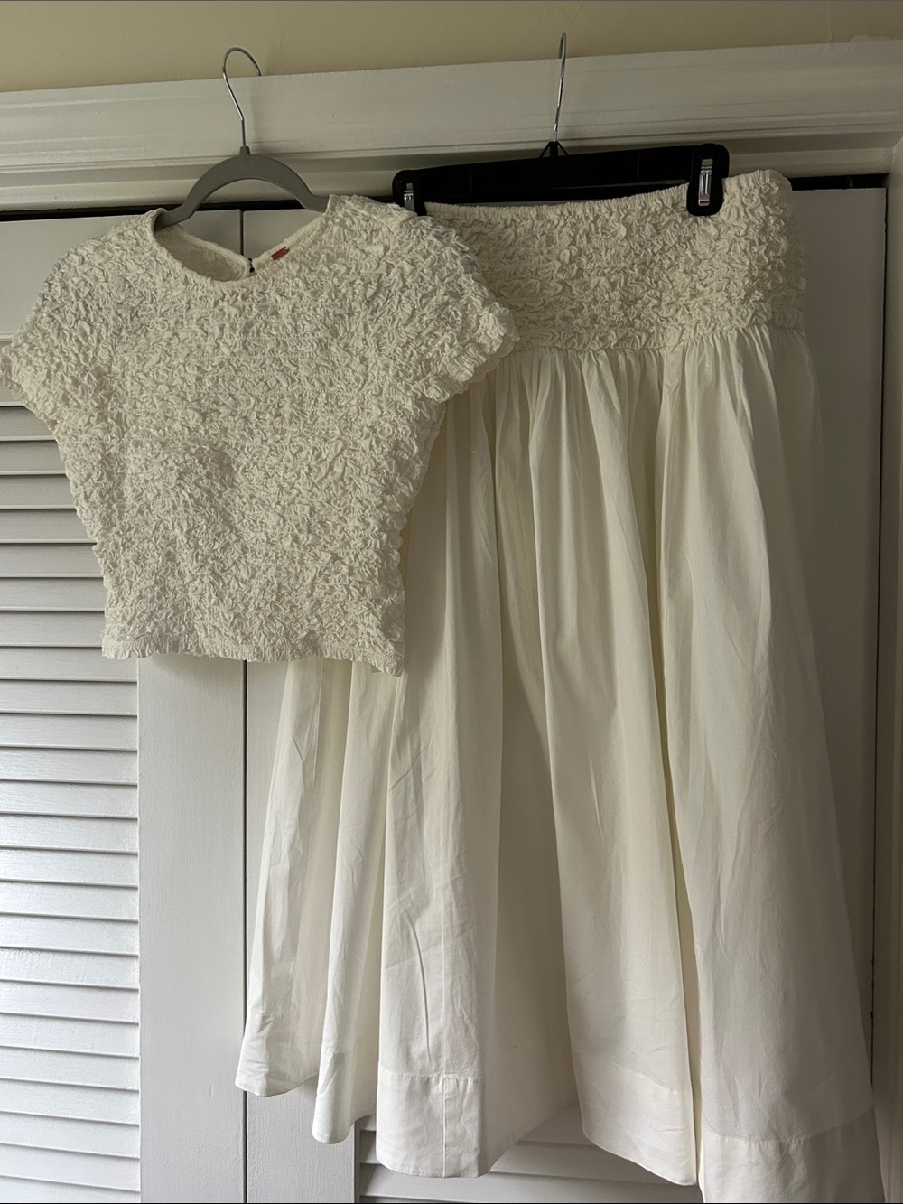 We The Free Ivory Textured Crop Top & Full Skirt Set
